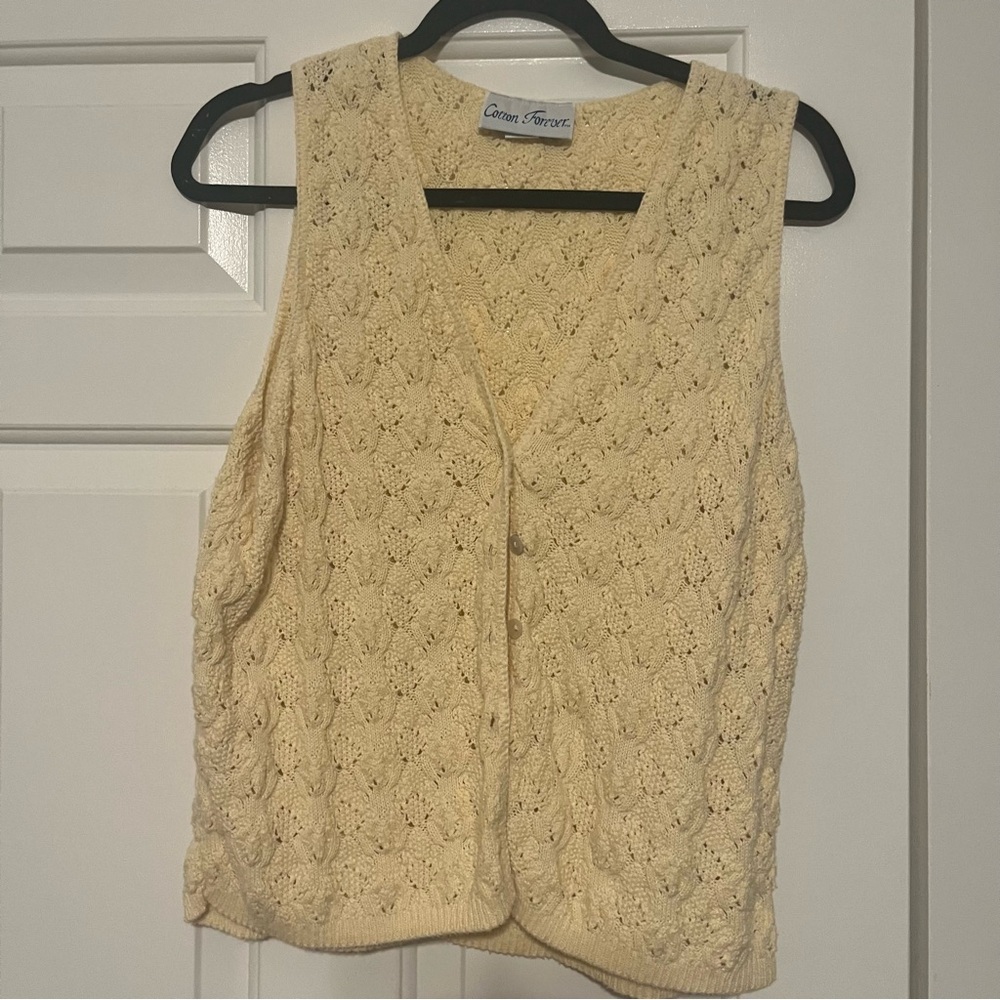 Light Yellow vintage crocheted Forever Knitted Vest